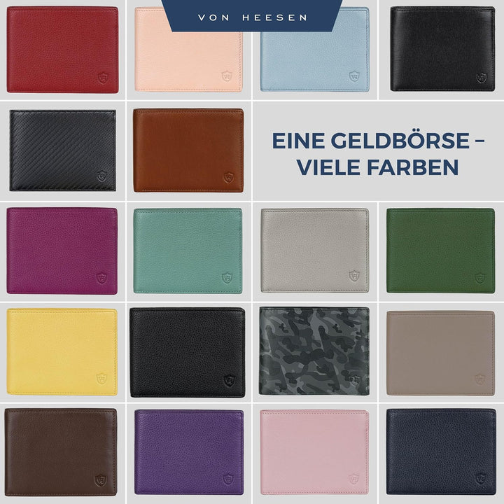 VON HEESEN Leder Geldbörse RFID Schutz I Echtleder Geldbeutel für Damen & Herren I Portemonnaie Brie
