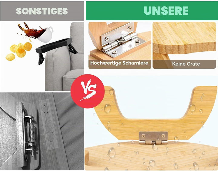 Sofa Armlehne Tablett Faltbarer mit 360° Drehbarer Handyhalterung Holz Bambus Sofa-Armlehne Tragbare
