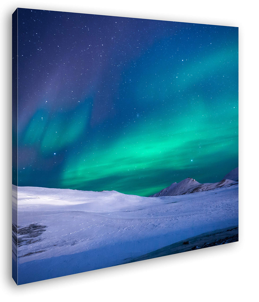 deyoli Polarlichter über dem nordischen EIS Format: 70x70 als Leinwand, Motiv fertig gerahmt auf Ech