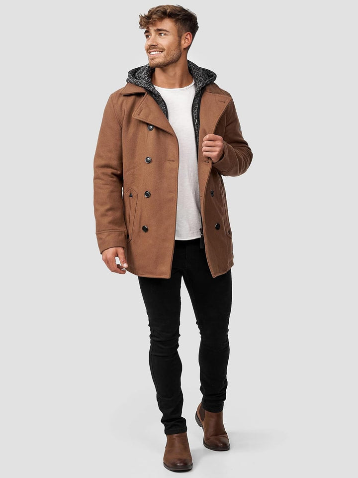 Indicode Herren Cliff Kurzmantel mit Stehkragen | Wollmantel Herrenmantel Mantel, Camel