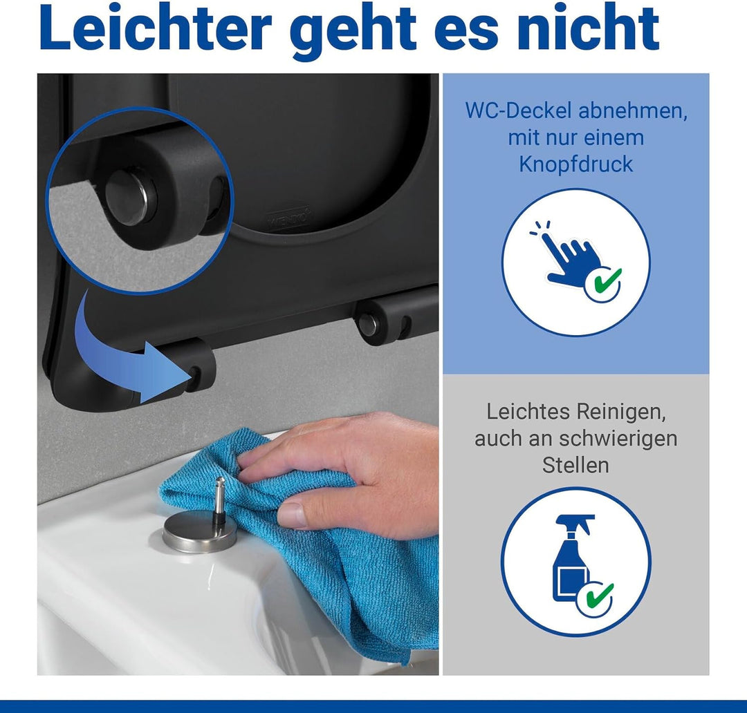 WENKO WC-Sitz Sedilo matt Schwarz, flacher Toilettensitz mit Absenkautomatik, hygienischer WC-Deckel