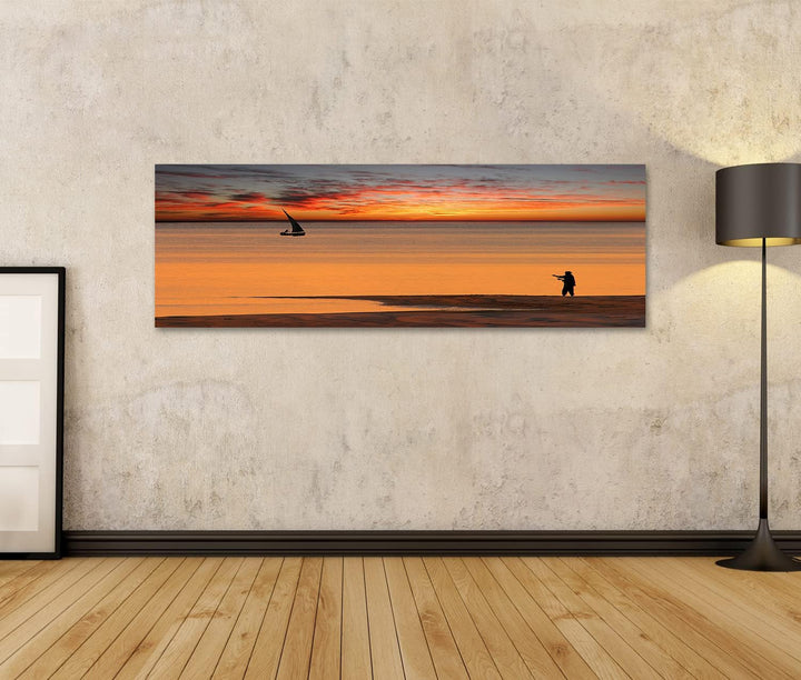 islandburner Bild auf Leinwand Strand Sonnenuntergang Bilder Wandbilder Poster Leinwand 120x40cm - P
