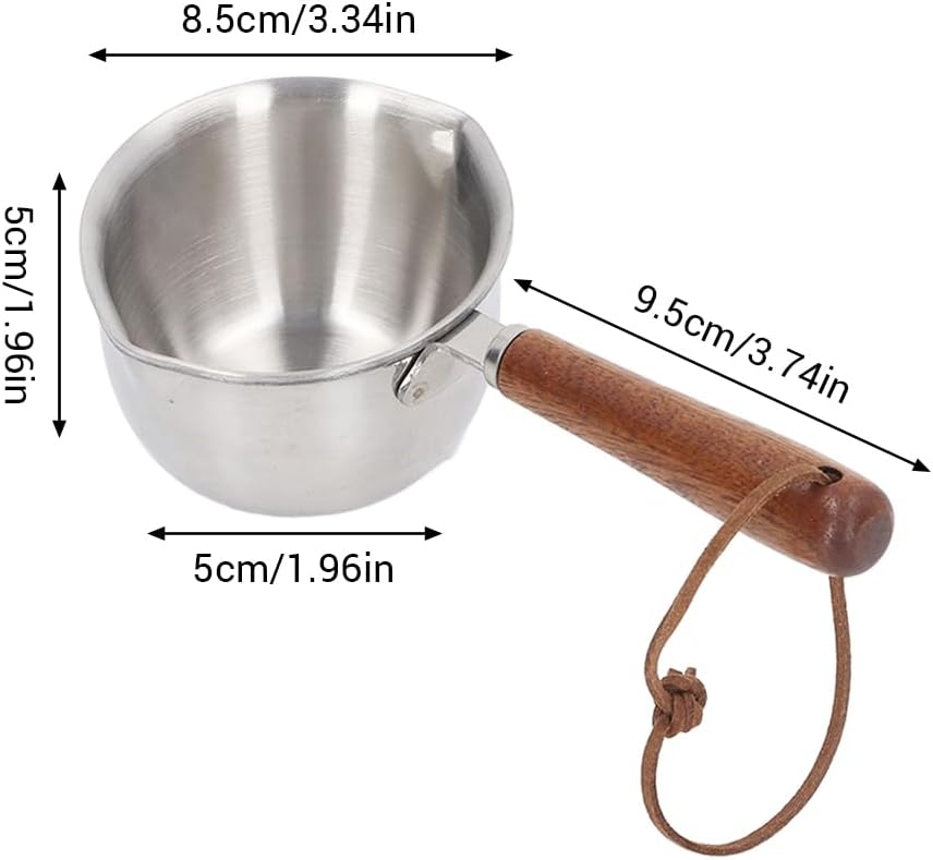 Edelstahl Schmelztopf, 120ml Mini Kochtopf mit Holzgriff für Küche und Outdoor Kochen