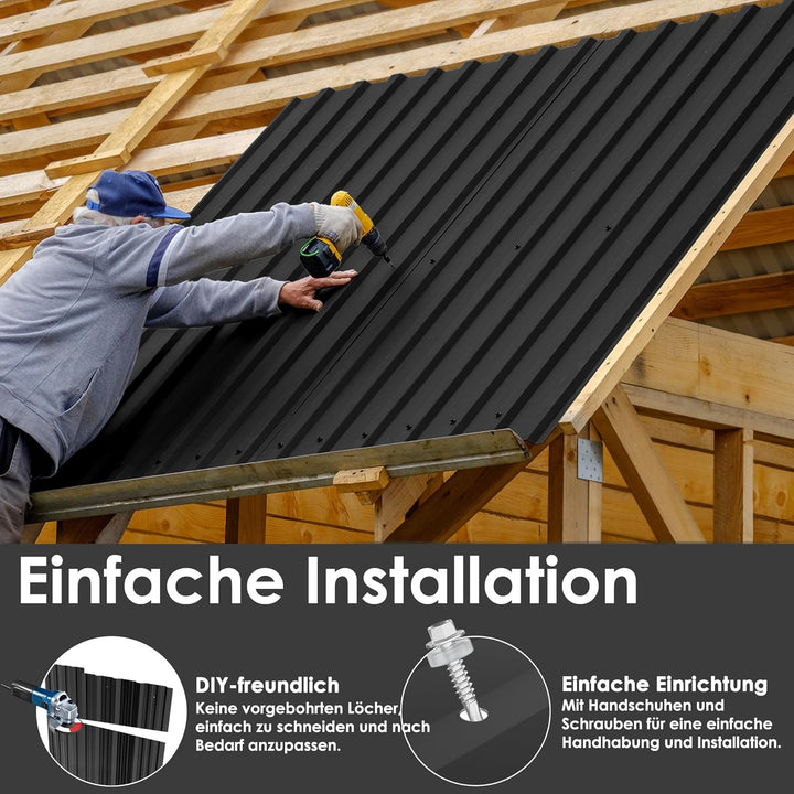 UISEBRT 24 Stück Wellplatten Dachplatten Verzinkter Stahl 129,5x45 cm, Trapezblech Profilblech 14 m²