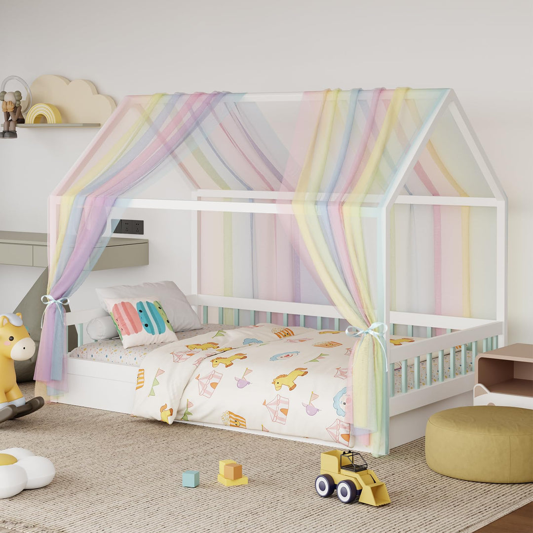 GFCC Betthimmel aus Tüll für Kinder, 2 Stück Hausbett Himmel Set 135x350cm, Leichter & Geruchsneutra