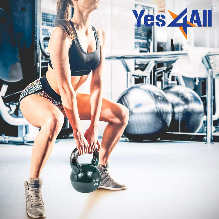 Yes4All 2-20kg Kettlebell aus Gusseisen, mit Vinylbeschichtung, Schwunghantel, Kugelgewicht M. 4.5 +