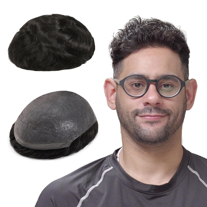 Lordhair Perücke Männer,Realität Toupet,0,06 mm Alle V-Looped Dünnes,Haarfreestyle,Natürlich eng anl
