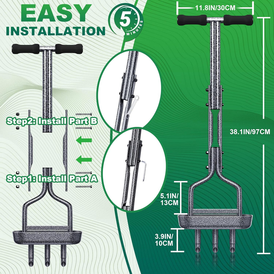 EEIEER Rasenlüfter, Rasenbelüfter Aerifizierer für Rasen Hohlspoon mit Ablageschale Gebogener Kante,