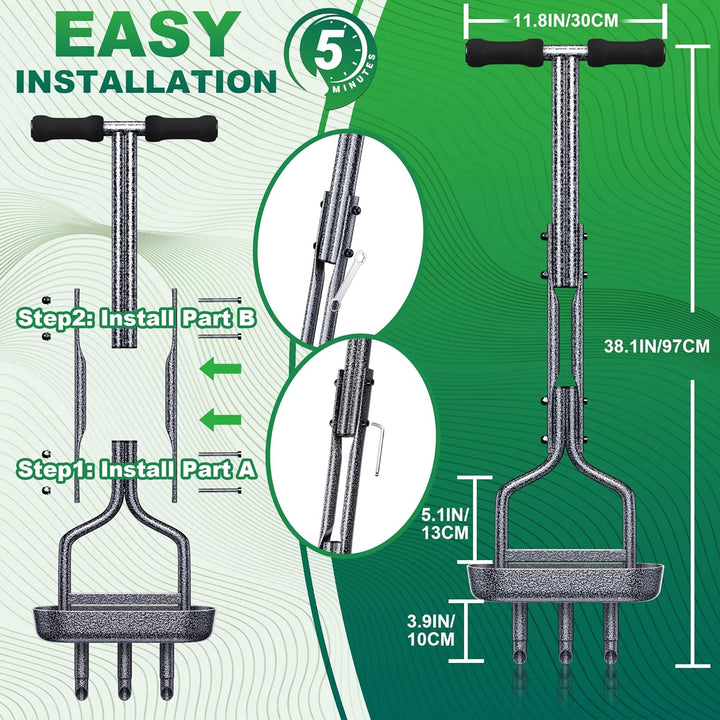 EEIEER Rasenlüfter, Rasenbelüfter Aerifizierer für Rasen Hohlspoon mit Ablageschale Gebogener Kante,