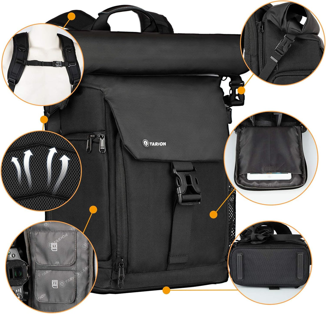TARION Kamerarucksack Wasserdicht Fotorucksack Kameratasche DSLR Rucksack mit 15,6 Zoll Laptophülle