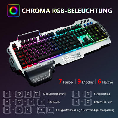 RedThunder K900 Halbmechanisch Gaming Tastatur [Version 2022], QWERTZ DEUTSCH Layout, RGB Beleuchtet