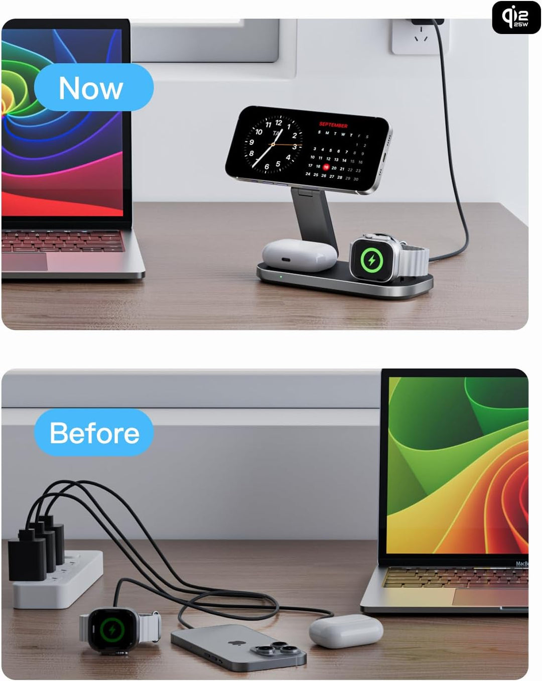 25W 3-in-1 Kabellose Ladestation mit MagSafe, Faltbare Induktives Magnetische Ladegerät für iPhone 1