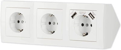 Steckdose 3-fach + 2x USB für Küche und Büro - Schreibtischsteckdose in weiss aus hochwertigem Kunst