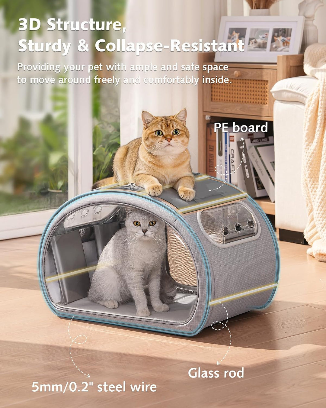 Pecute Katzenkühlhaus mit Dual-Kühl-System (6 Kühlakkus &amp; Gel-Matte) – Faltbares Katzenzelt Sommer,