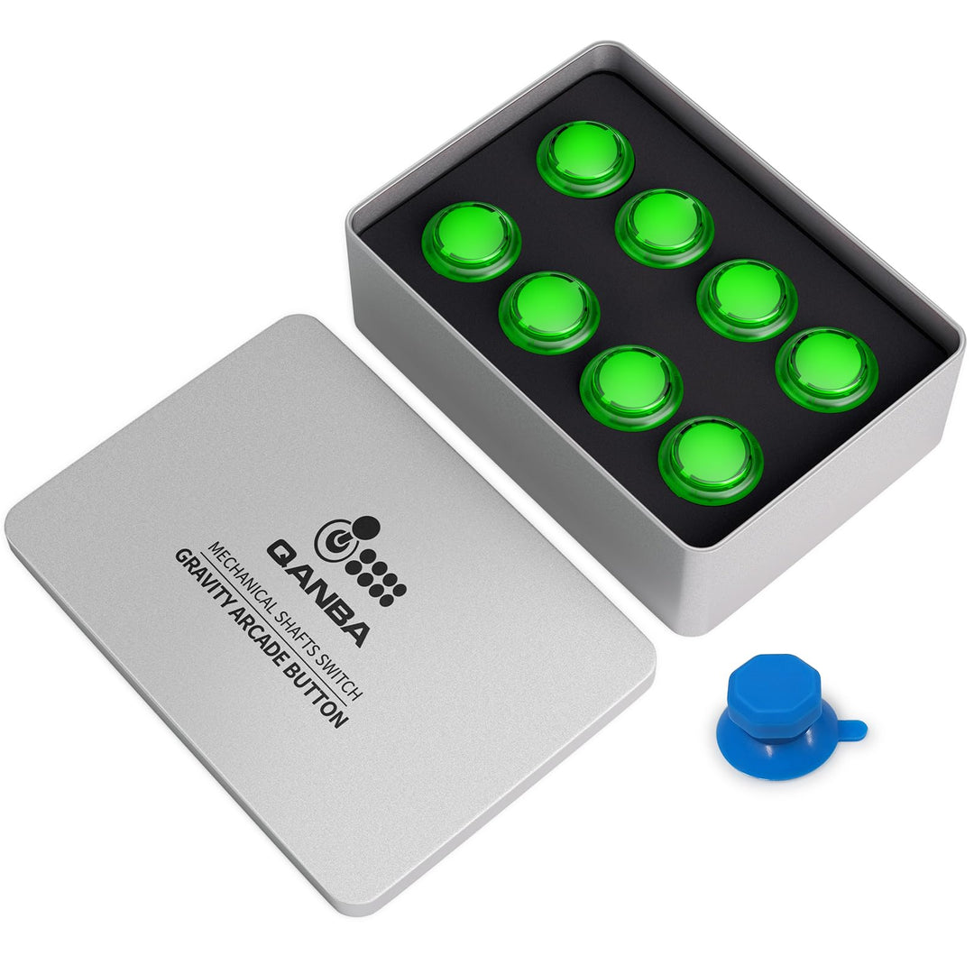 qanba Gravity KT Arcade-Tasten Mechanischer 30-mm-Snap-in-Druckknopf (Boxed) (Clear Dark green 30mm