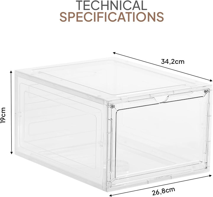 PAIDE P Schuhboxen organizer 20er Pack. Transparent Schuhaufbewahrung für Sneakers und Turnschuhe. S