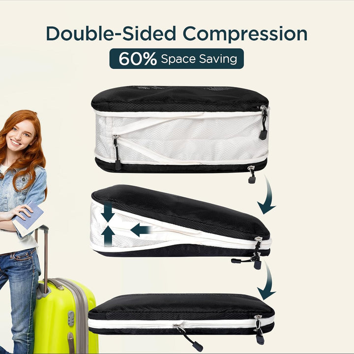 Cozary Kompressions-Packwürfel mit Schuhbeutel 4er-Set, Doppelseitig Kofferorganizer Handgepäck Pack