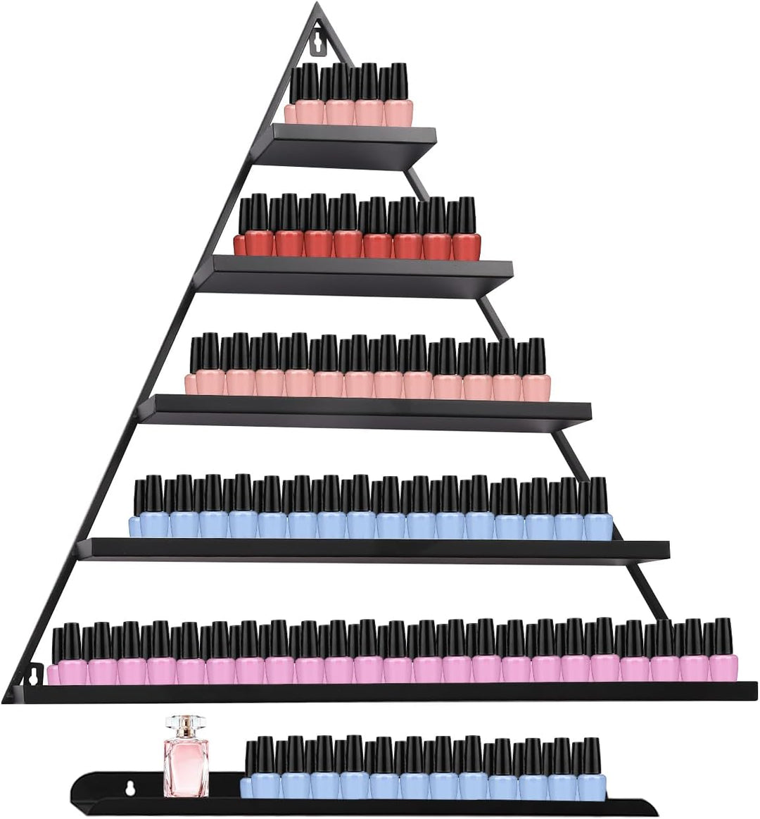 5 Etagen Nagellack Regal Wandmontage, 3 Dreieckigen Ablageflächen und 3 Querstangen, max Tragfähigke