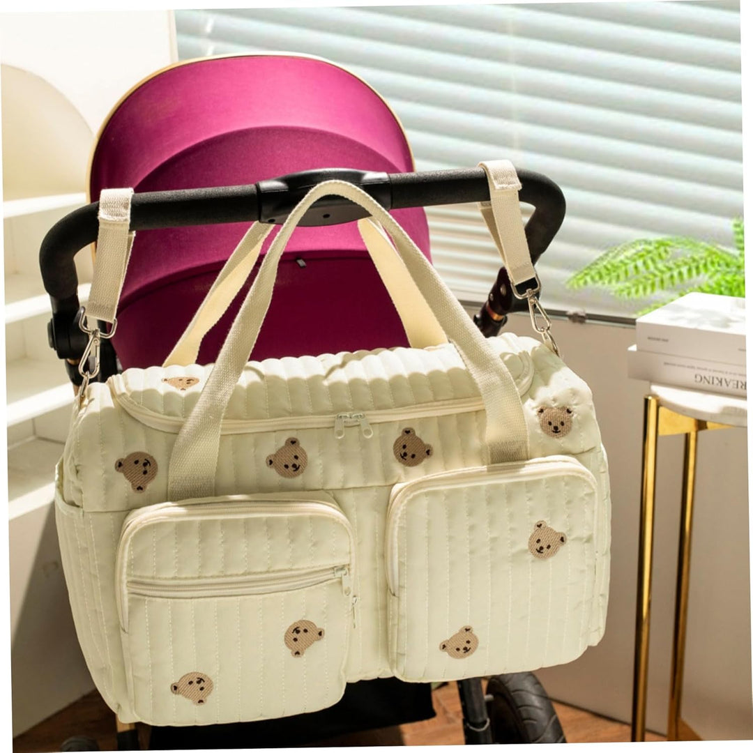 1 x gesteppte Wickeltasche, grosses Fassungsvermögen, Teddybär-Muster, niedliche Reisetasche, tragba