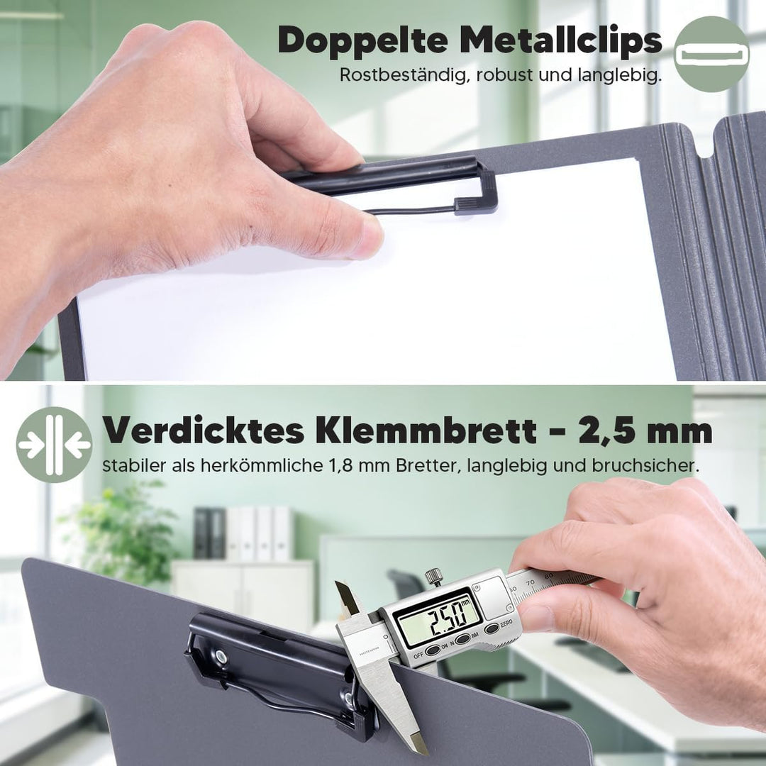 Klemmbrett A4, 6er Klemmbrettmappe mit Deckel, Doppelclip Schreibbrett Leichtes Schreibmappe A4 für