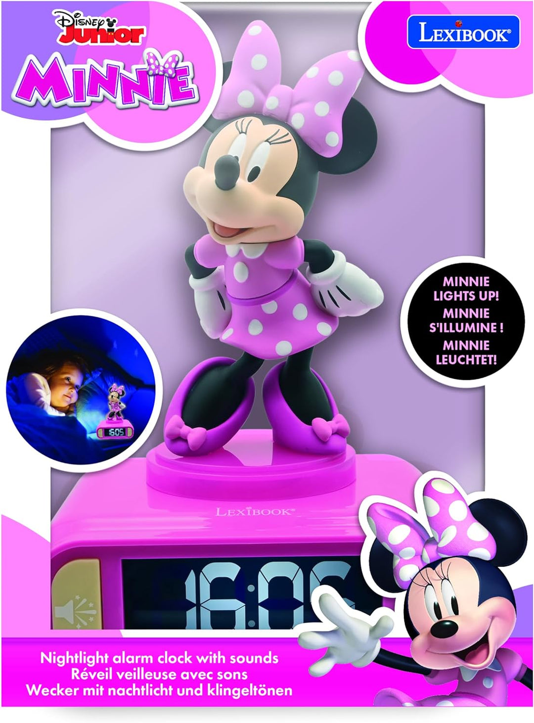 Lexibook RL800MN, Disney, Minnie Nachtlicht Wecker, Klänge und Melodien, LCD-Bildschirm mit Hintergr