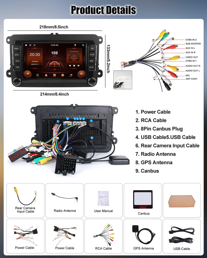 CAMECHO 2G+64G Android 13 Autoradio für VW Golf 5 Polo Skoda mit Navi Carplay Android Auto,7 Zoll Do