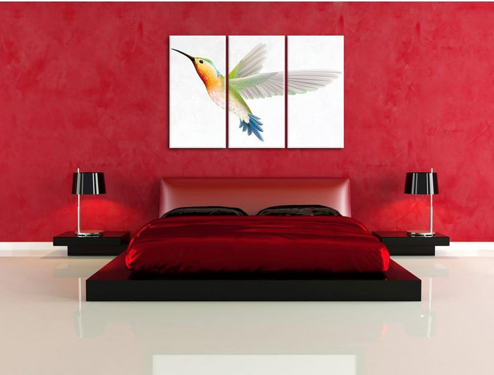 Pixxprint Anmutiger Kolibri als Leinwandbild/Grösse: 3 Teilig (120x80) cm/Wandbild/Kunstdruck/fertig