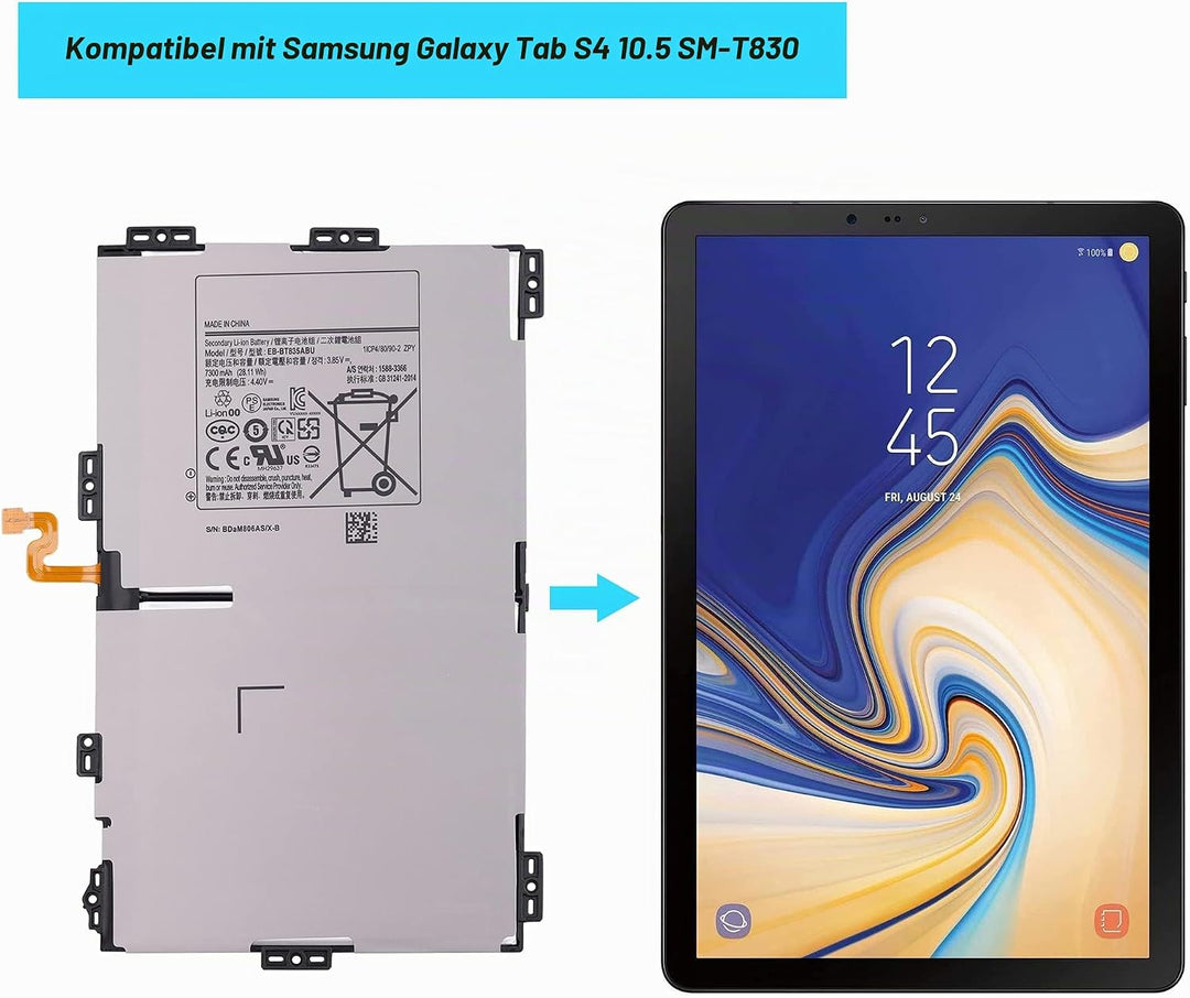 Vvsialeek Akku EB-BT835ABU Für Samsung Galaxy Tab S4 10.5 SM-T830 T835 Series with Toolkit, EB-BT835