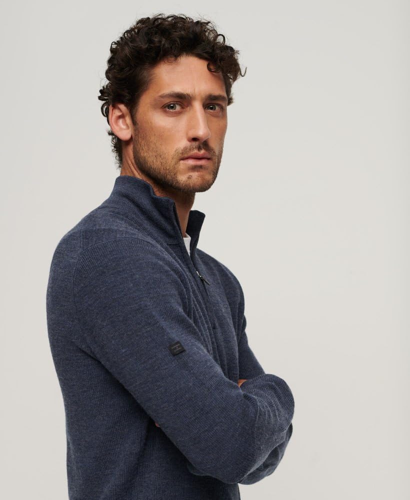 Superdry Herren Merino-Pullover mit halblangem Reissverschluss Kräftiges Marineblau L Kräftiges Mar