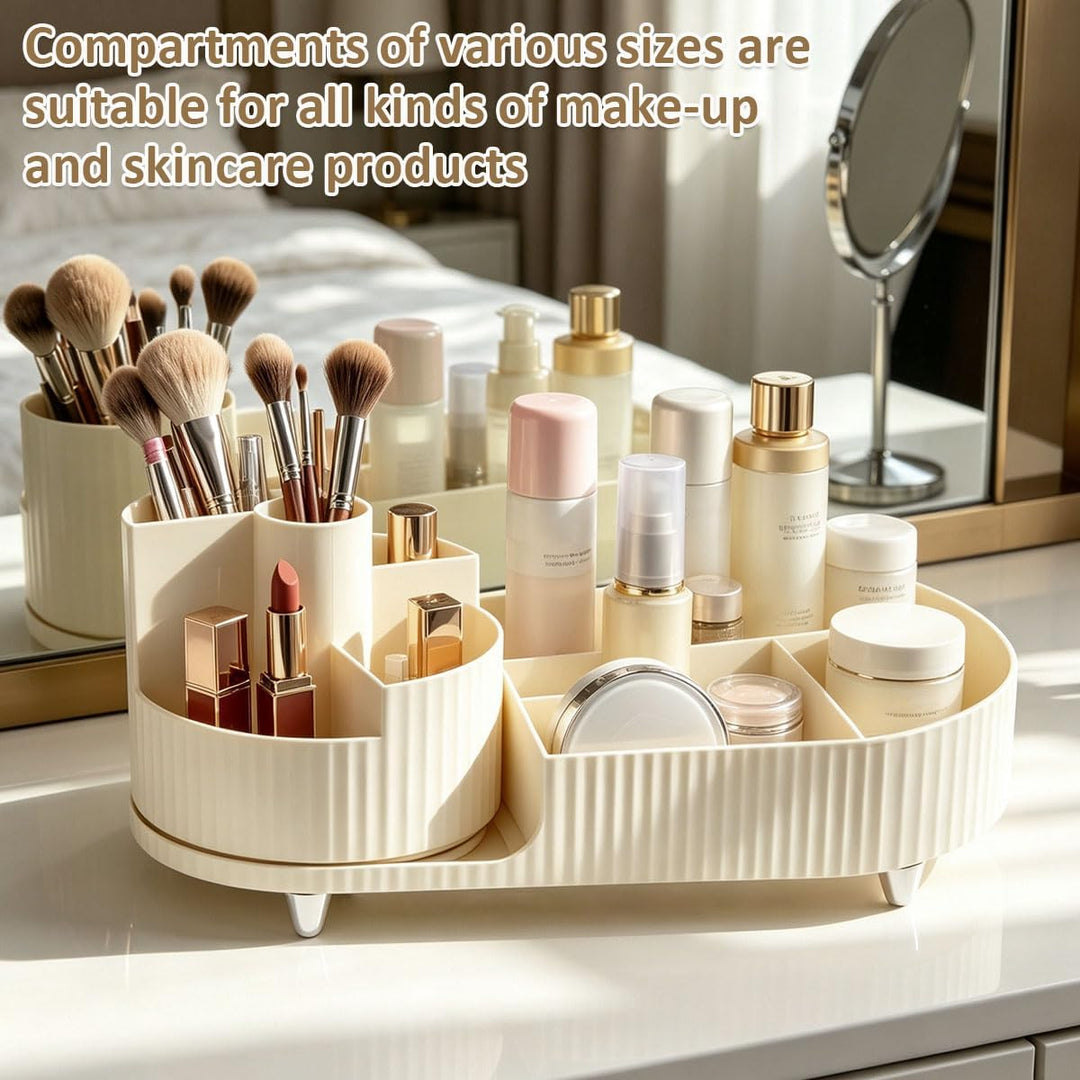 Make Up Organizer 360° Drehbar, Kosmetik Aufbewahrung mit Fächern, Schminktisch Organizer Drehbar, K