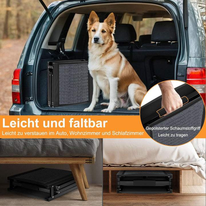 UISEBRT Klappbare Hunderampe für Autos & SUVs, Aluminium Hundetreppe 157x43cm, Tragbare Sicherheitst