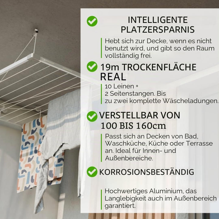 cuncial-tz 301051 decken für Wäschetrockner, ausziehbar, weiss, 100-160 x 78 cm