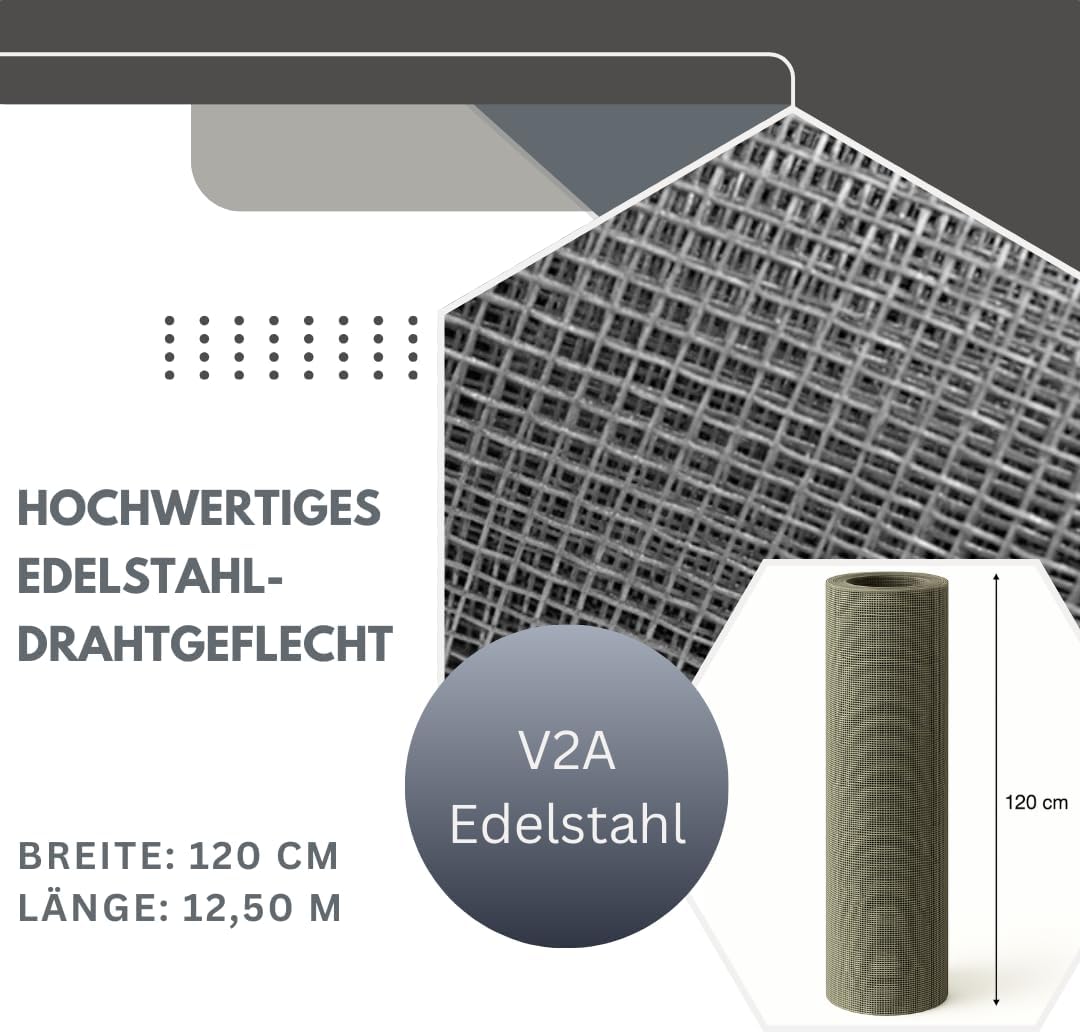 Edelstahl Gewebe Fliegengitter Edelstahl-Gewebe Fliegenschutz Edelstahlnetz Gitter 12,50 m als Rolle