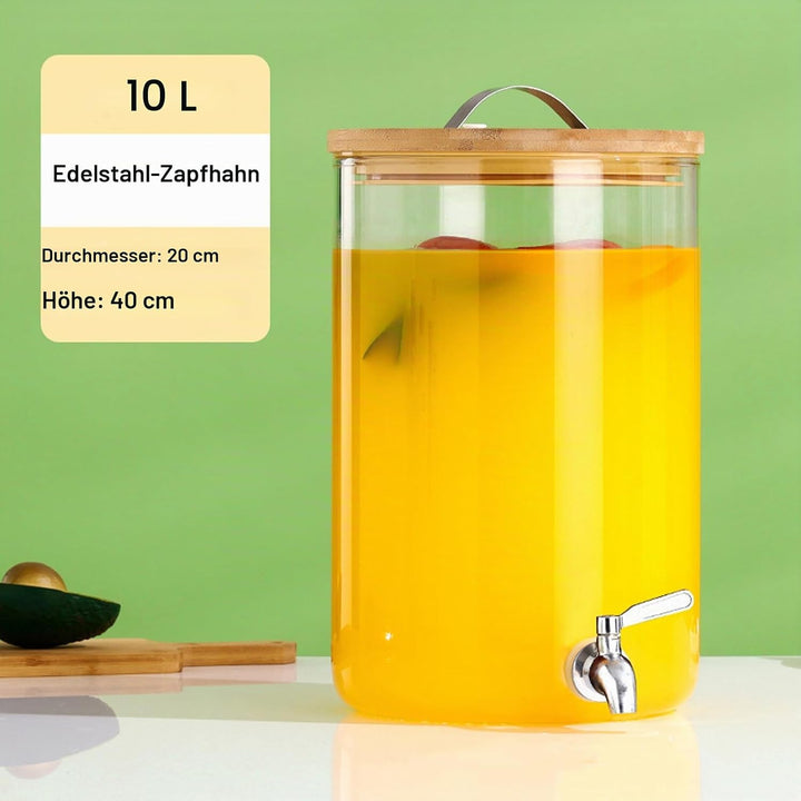 Getränkespender mit Ständer, 10L Getränkespender aus Glas mit rostfreiem Wasserhahn, Getränkespender