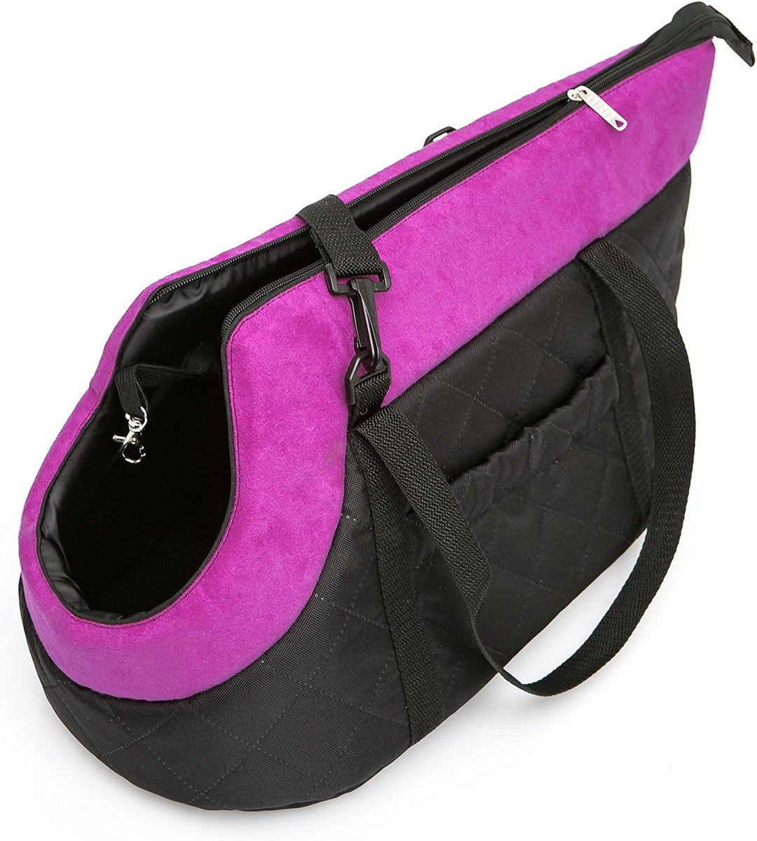 PillowPrim Hundetasche Tragetasche für kleinen und mittleren Hund Welpen Katze, Schwarz mit Pink - v
