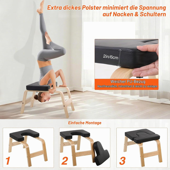 REDCAMP Yoga kopfstandhocker, Yoga Inversion Bank mit Holzrahmen und PU Pads, Entlasten Müdigkeit Ba