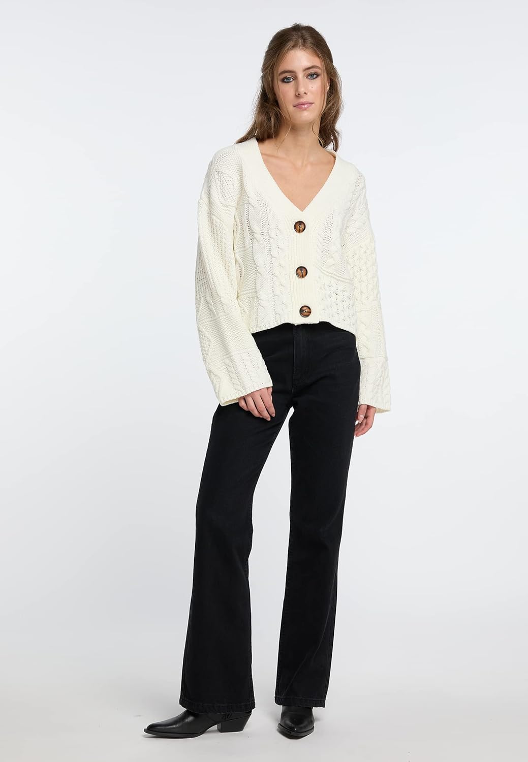 IZIA Damen Cropped Strickjacke XL-XXL Wollweiss, XL-XXL Wollweiss