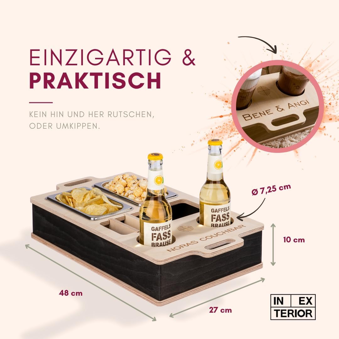INEXTERIOR CouchBar - PERSONALISIERBAR - handgefertigt in Deutschland - Zwei Snackschalen, Organizer