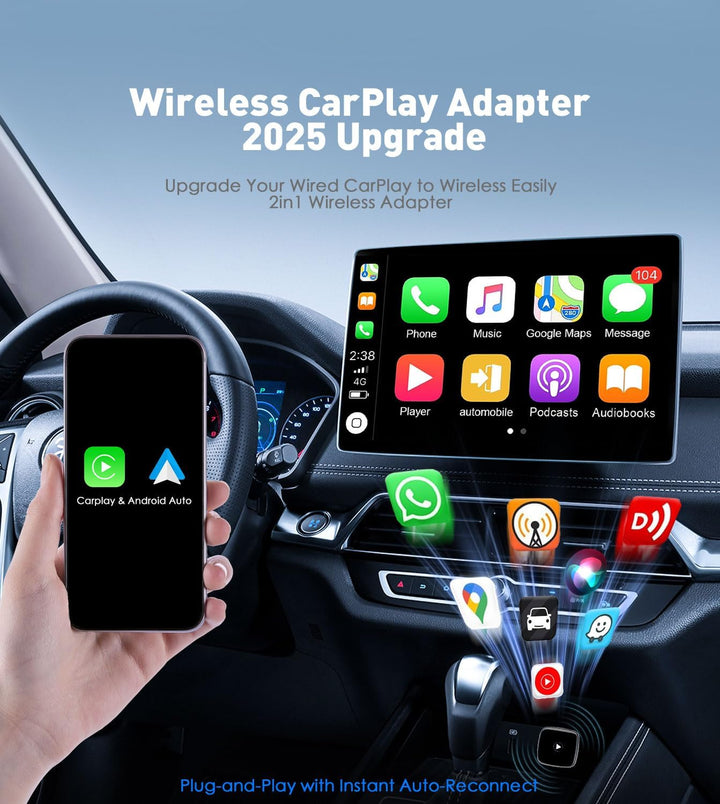 Wireless Carplay & Android Auto Adapter, bodrrcod Metalldesign Mini & Stabiler 2-in-1 Convert Wired