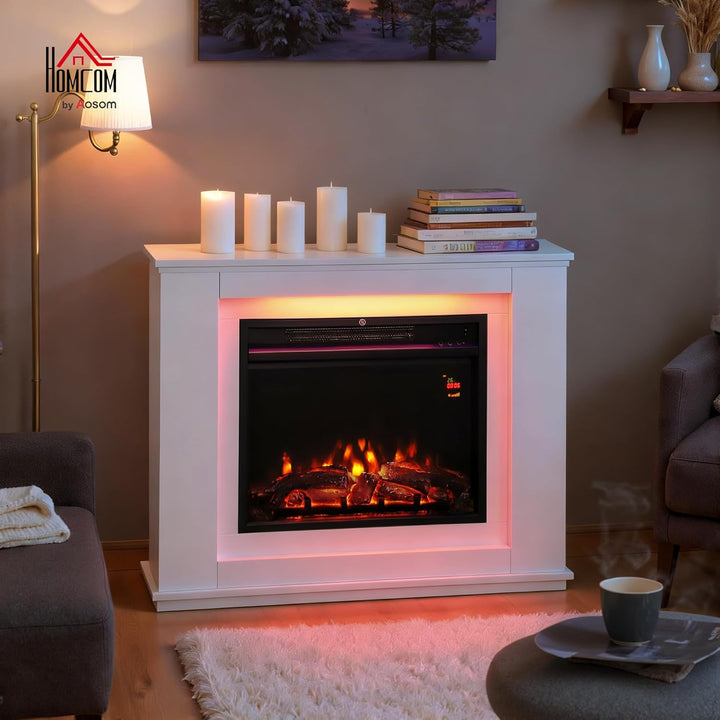 HOMCOM Elektrokamin mit Heizung, Elektrischer Kamin mit 12 Farbigen Flammeneffekten, 5 Helligkeitsst