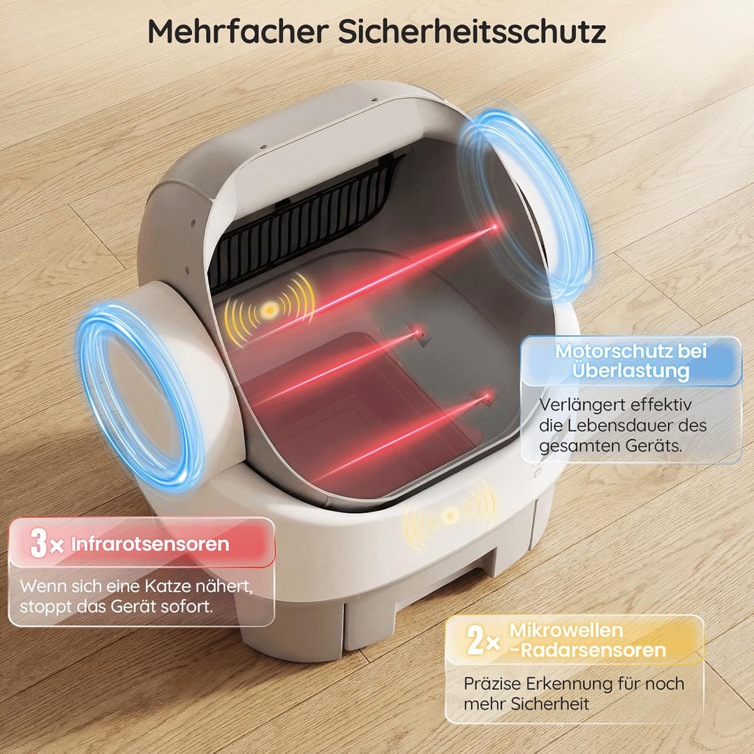 JUMMICO Elektrisches Katzenklo Selbstreinigend, 6 SicherheitsSensoren, XXL Halboffen, APP Steuerung,