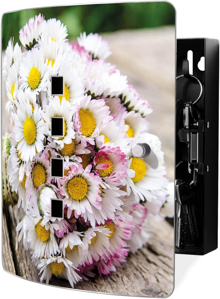 banjado® Design Schlüsselkasten aus Edelstahl Motiv Strauss Gänseblümchen für 24x21,5x7cm Schlüssel