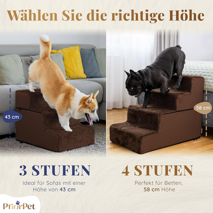 Hundetreppe für Bett - 4 Stufen Hunderampe 58cm hoch - Schaumstoff Treppe für kleine Hunde - Sichere