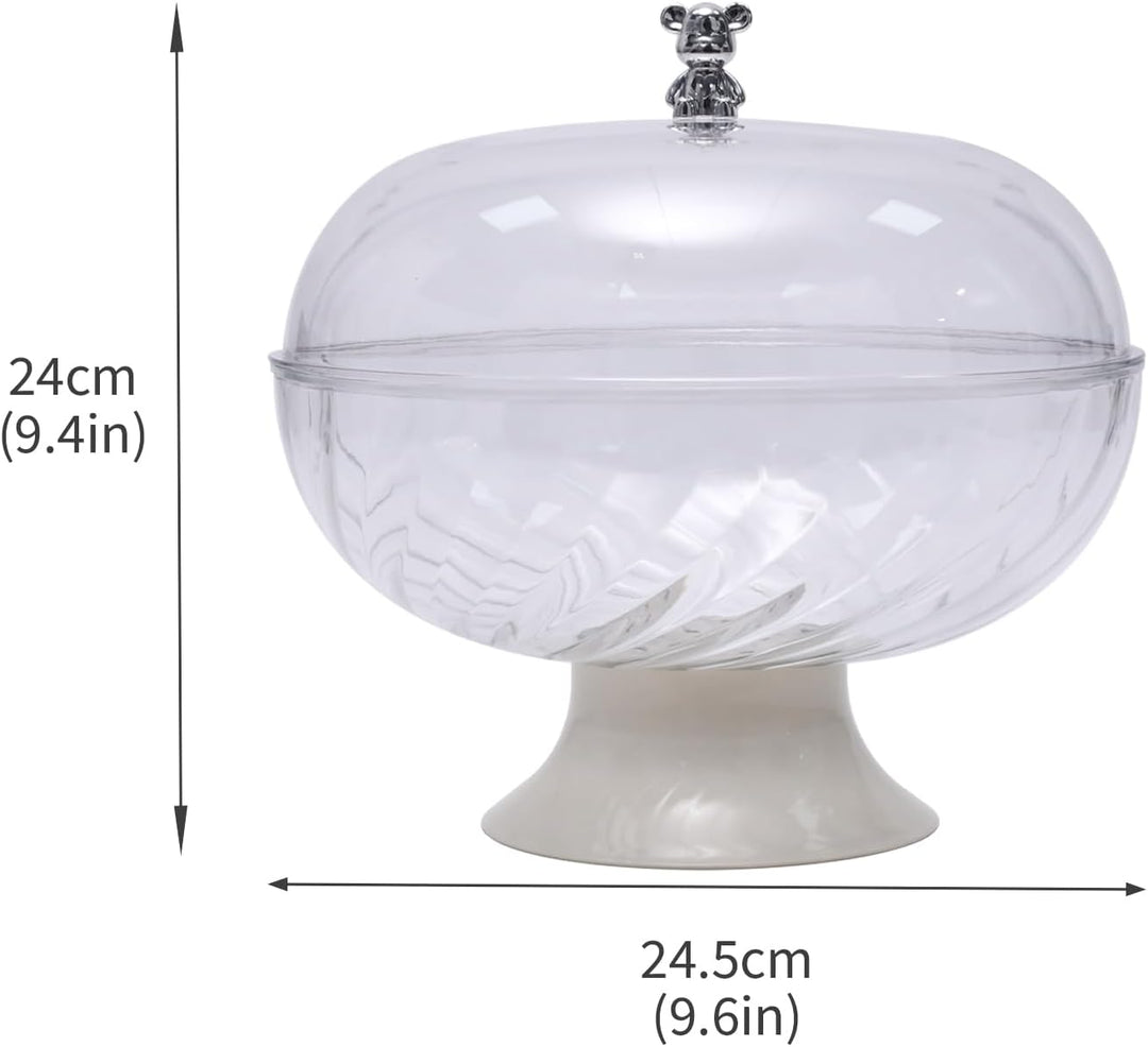 Obstschale mit Deckel und Abtropfeinsatz Transparent – Kunststoff Fruchtschale mit Fuss für Tischdek