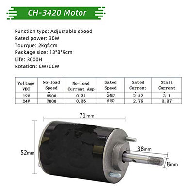 CHANCS 12V 3500RPM Permanentmagnet-Gleichstrommotor 30W CW/CCW Reversibler elektrischer Getriebemoto