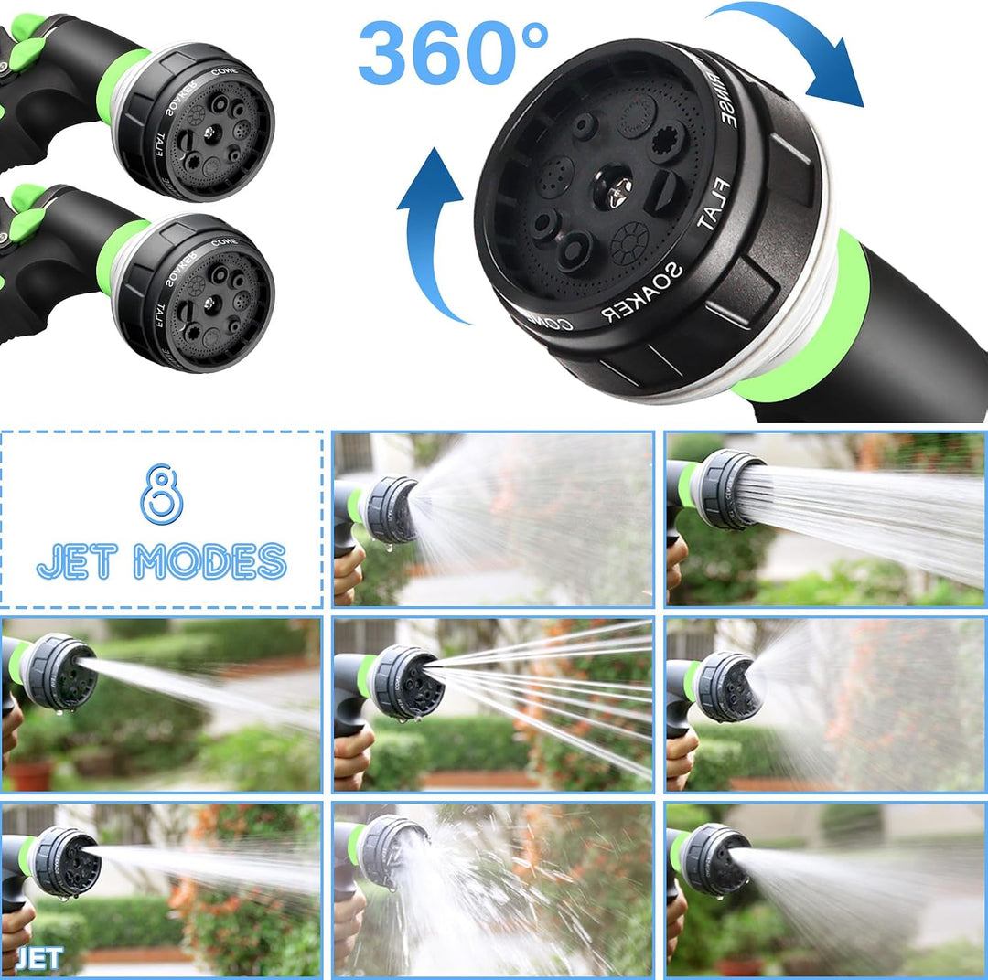 Gartenbrause 2er Set, Handbrause mit 8 Bewässerungsmustern, Einstellbare Wasserdurchflussrate, Hochd