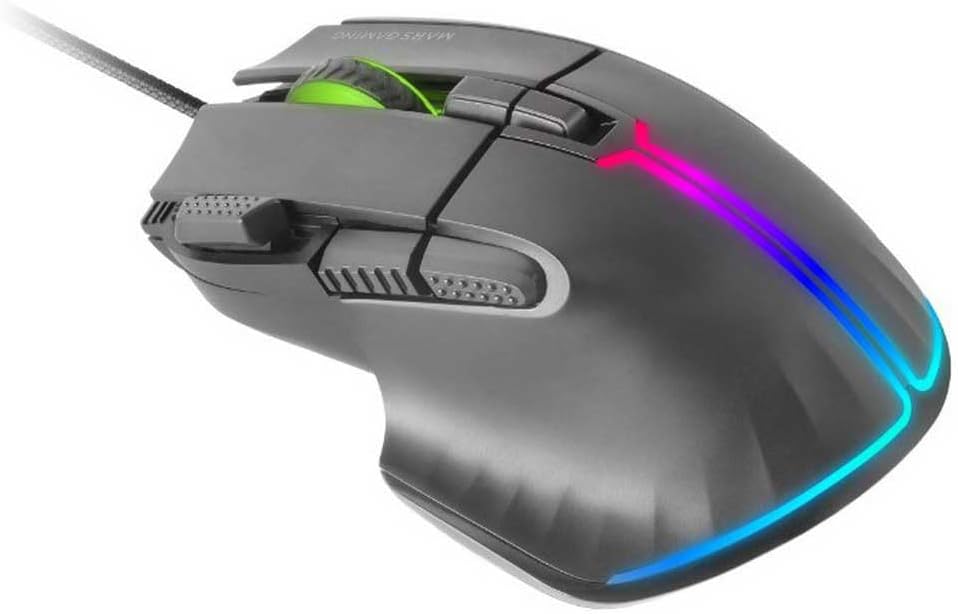 Mars Gaming MMXT, RGB-Gaming-Maus, Ergonomisches Design mit Daumenauflage, 12800DPI Optischer Sensor