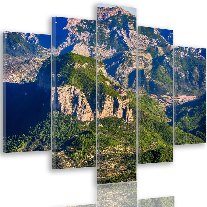 Feeby Wandbild XXL 5 Teilig Landschaft Leinwandbild Berge Natur Alpen grün 300x140 cm Leinwandbild 3