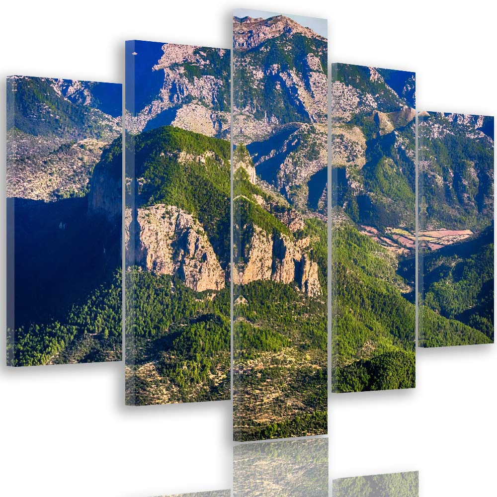 Feeby Wanddeko XXL Landschaft Leinwandbild 5 Teilig Berge Natur Alpen grün 100x70 cm Leinwandbild 10