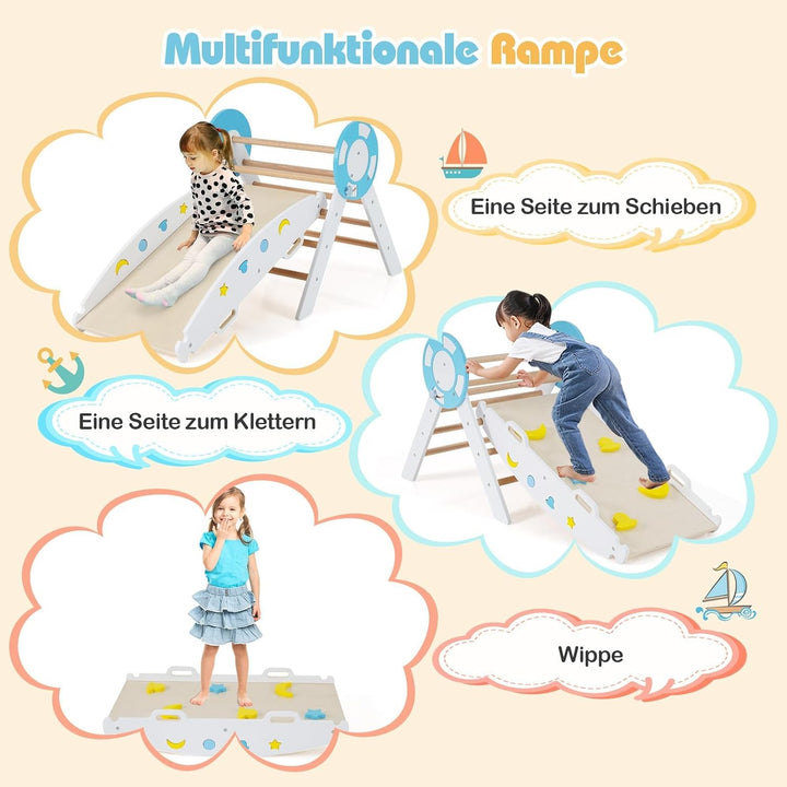 FANTASK 7 in 1 Klettergerüst Indoor, Kletterdreieck 3er Set mit Rutsche, Kletterbogen, inkl. doppels